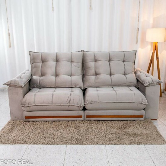 Sof� Retr�til Reclin�vel Barcelona 2.50m Veludo Cinza 319 - D33 e Molas Ensacadas