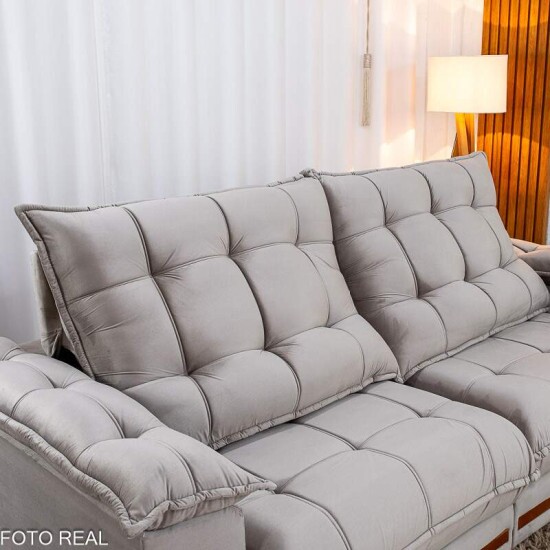 Sof� Retr�til Reclin�vel Barcelona 2.50m Veludo Cinza 319 - D33 e Molas Ensacadas