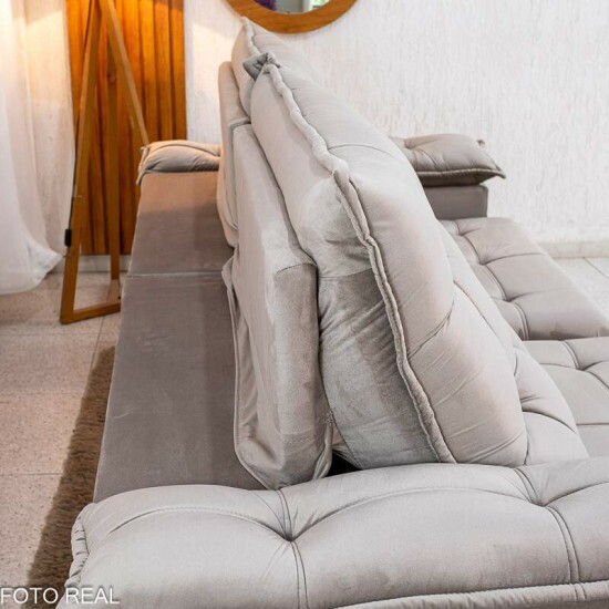 Sof� Retr�til Reclin�vel Barcelona 2.50m Veludo Cinza 319 - D33 e Molas Ensacadas