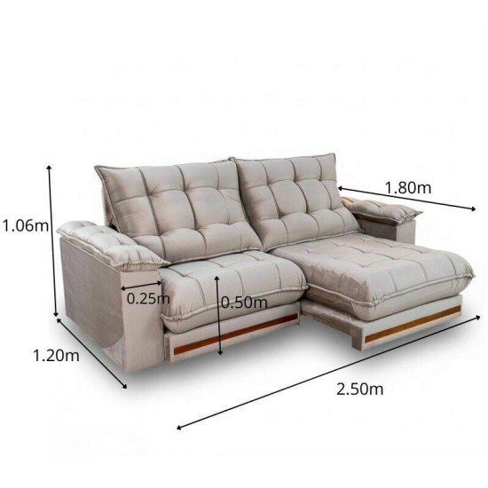 Sof� Retr�til Reclin�vel Barcelona 2.50m Veludo Cinza 319 - D33 e Molas Ensacadas