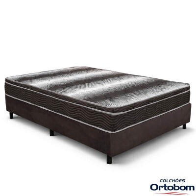 Colch�o Casal Ortop�dico Light Ortobom + Box Casal Sued Marrom Ortobel - 138x188x62 cm