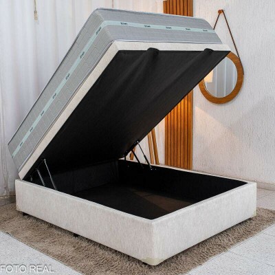 Base Box Ba� Casal Prime Confort Linh�o Palha Blindado - Issacar + Colch�o Casal Carbon Molas Ensacadas 138x188x77 - Anjos | Suporta at� 240kg