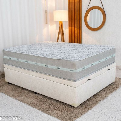 Base Box Ba� Casal Prime Confort Linh�o Palha Blindado - Issacar + Colch�o Casal Carbon Molas Ensacadas 138x188x77 - Anjos | Suporta at� 240kg