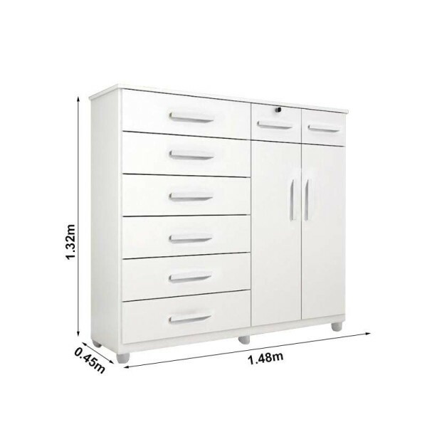 Cmoda com 8 Gavetas 2 Portas New Triunfo Branco Benetil