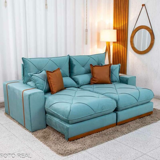 Sof� Retr�til Reclin�vel Gran Bello 2.30m Veludo Verde - Molas Ensacadas