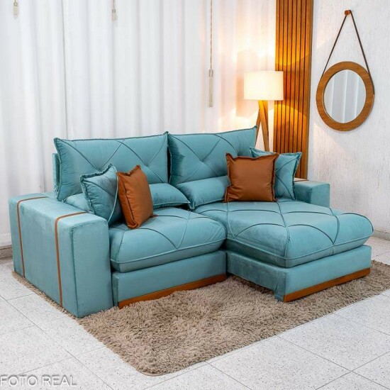 Sof� Retr�til Reclin�vel Gran Bello 2.30m Veludo Verde - Molas Ensacadas