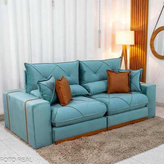 Sof� Retr�til Reclin�vel Gran Bello 2.30m Veludo Verde - Molas Ensacadas