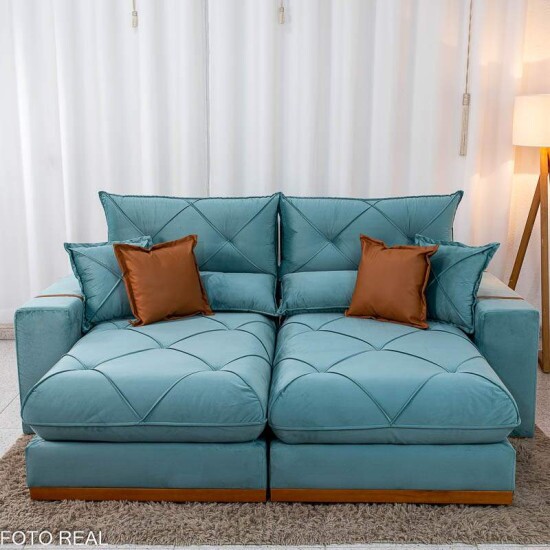 Sof� Retr�til Reclin�vel Gran Bello 2.30m Veludo Verde - Molas Ensacadas
