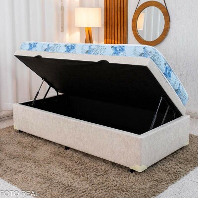 Colch�o Solteiro Espuma Dream Soft Ortobom + Base Box Ba� Solteiro Confort Linh�o Palha Blindado Issacar - 88x188x57 cm