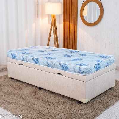 Colch�o Solteiro Espuma Dream Soft Ortobom + Base Box Ba� Solteiro Confort Linh�o Palha Blindado Issacar - 88x188x57 cm
