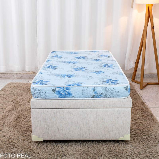 Colch�o Solteiro Espuma Dream Soft Ortobom + Base Box Ba� Solteiro Confort Linh�o Palha Blindado Issacar - 88x188x57 cm