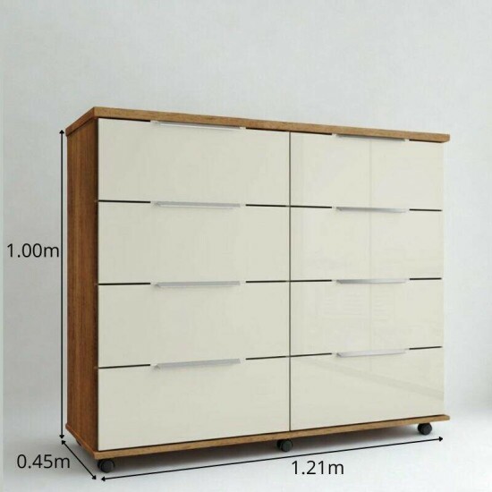 C�moda 1,21m Athenas Cedro/Areia 8 Gavetas - Rud Rack