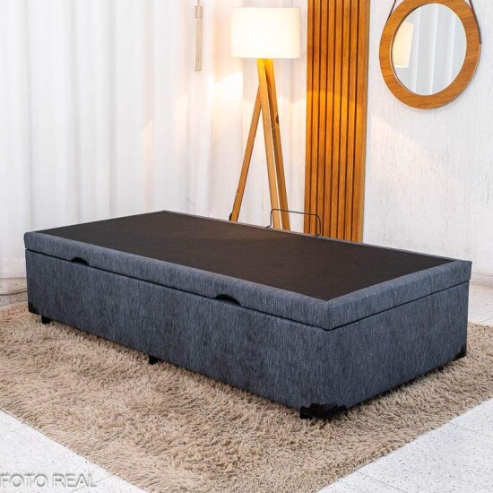 Base Box Ba� Solteiro Confort Linho Petr�leo Blindado 88x188x45 - Issacar