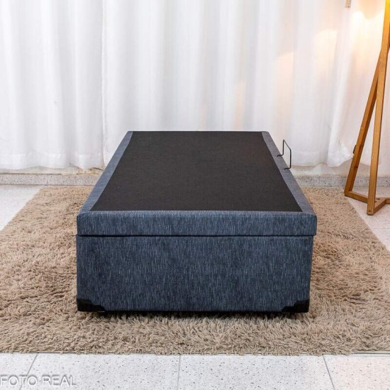 Base Box Ba� Solteiro Confort Linho Petr�leo Blindado 88x188x45 - Issacar