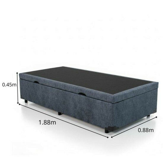 Base Box Ba� Solteiro Confort Linho Petr�leo Blindado 88x188x45 - Issacar