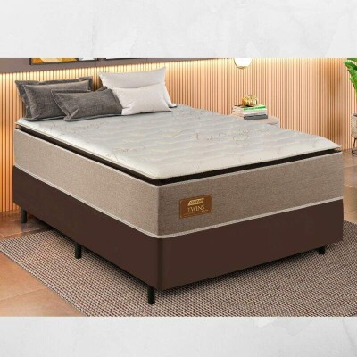 Colch�o Casal Twins D33 Molas Ensacadas Gazin + Box Casal Sued Marrom Ortobel - 138x188x71 | Suporta at� 290kg