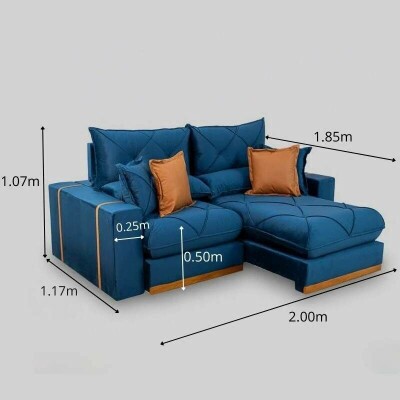 Sof� Retr�til Reclin�vel Gran Bello 2,00m Veludo Azul - Molas Ensacadas