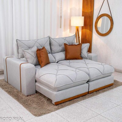 Sof� Retr�til Reclin�vel Gran Bello 2.00m Linho Cinza 31 - Molas Ensacadas