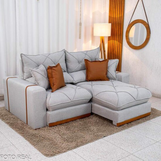 Sof� Retr�til Reclin�vel Gran Bello 2.00m Linho Cinza 31 - Molas Ensacadas