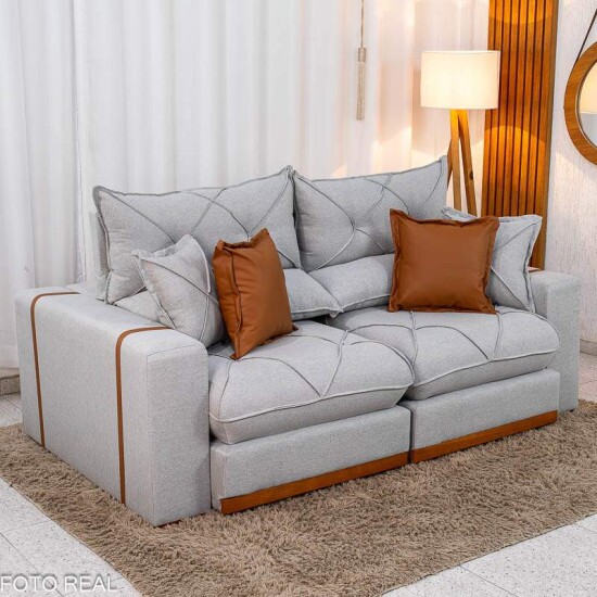 Sof� Retr�til Reclin�vel Gran Bello 2.00m Linho Cinza 31 - Molas Ensacadas