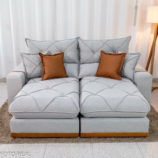 Sof� Retr�til Reclin�vel Gran Bello 2.00m Linho Cinza 31 - Molas Ensacadas