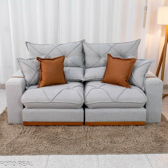 Sof� Retr�til Reclin�vel Gran Bello 2.00m Linho Cinza 31 - Molas Ensacadas