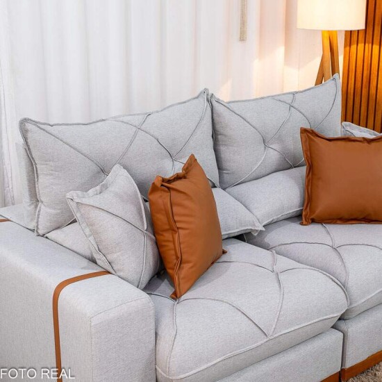 Sof� Retr�til Reclin�vel Gran Bello 2.00m Linho Cinza 31 - Molas Ensacadas