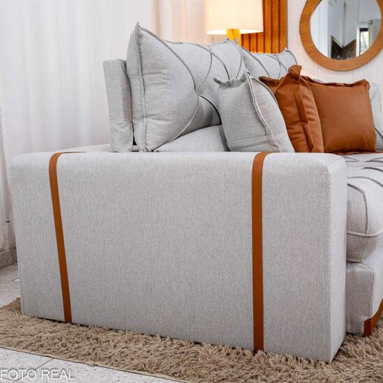 Sof� Retr�til Reclin�vel Gran Bello 2.00m Linho Cinza 31 - Molas Ensacadas