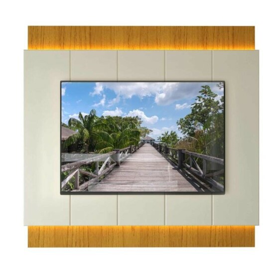 Painel 2,18m Magn�fico 220 Nature/Off com LED e Detalhe Ripado para TV at� 85\" - Gelius