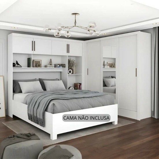 Modulado 4 Portas Branco + Roupeiro Dubai Branco 03 Portas C/ 1