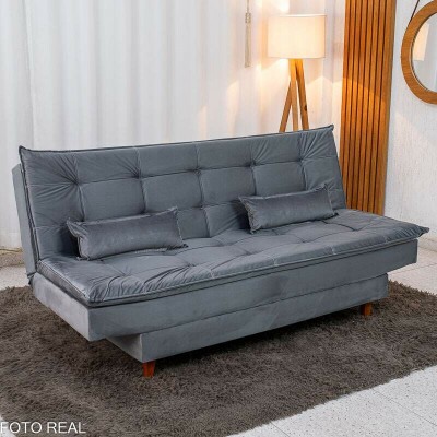 Sof� Cama Premium Veludo Cinza 2303 Larg. 1.80m