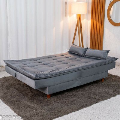 Sof� Cama Premium Veludo Cinza 2303 Larg. 1.80m