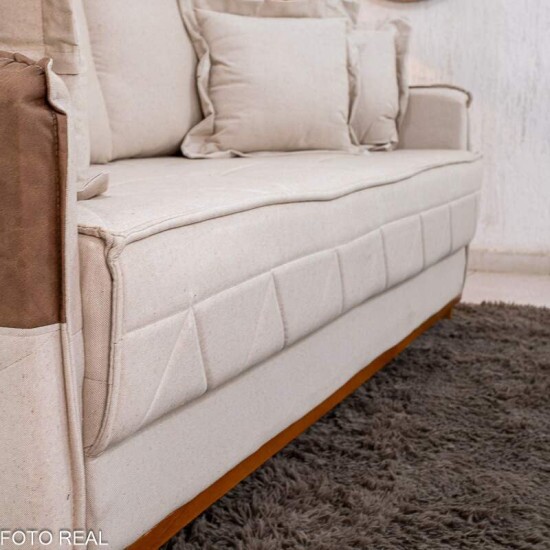 Sof� 3 Lugares Vican Linho Bege 5044 Detalhe 05 Molas Bonnel - 2,00m