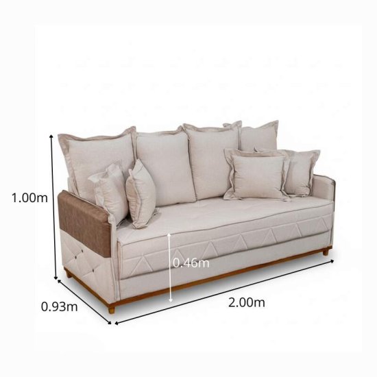 Sof� 3 Lugares Vican Linho Bege 5044 Detalhe 05 Molas Bonnel - 2,00m