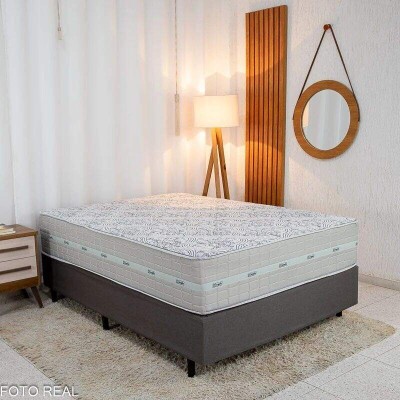 Colch�o Casal Molas Ensacadas Carbon Anjos + Base Box Casal Universal Linho Grafite Gazin - 138x188x72 cm