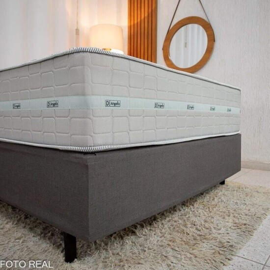 Colch�o Casal Molas Ensacadas Carbon Anjos + Base Box Casal Universal Linho Grafite Gazin - 138x188x72