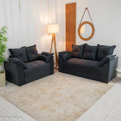 Sof� 3 e 2 lugares Petra Veludinho Chumbo 606