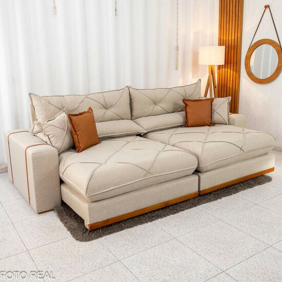 Sof� Retr�til Reclin�vel Gran Bello 2.90m Linho Bege - Molas Ensacadas