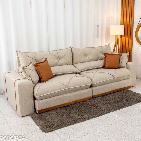 Sof� Retr�til Reclin�vel Gran Bello 2.90m Linho Bege - Molas Ensacadas
