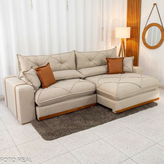 Sof� Retr�til Reclin�vel Gran Bello 2.90m Linho Bege - Molas Ensacadas