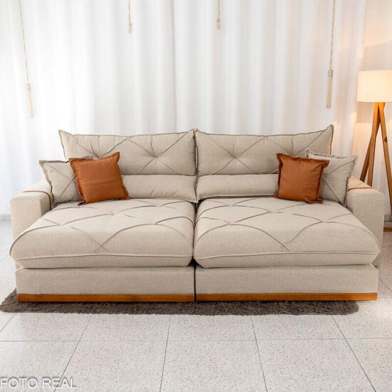 Sof� Retr�til Reclin�vel Gran Bello 2.90m Linho Bege - Molas Ensacadas