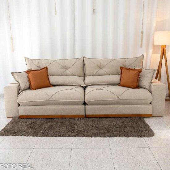 Sof� Retr�til Reclin�vel Gran Bello 2.90m Linho Bege - Molas Ensacadas