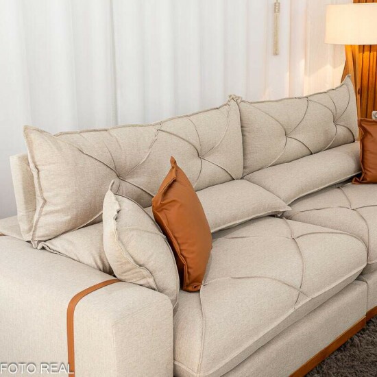Sof� Retr�til Reclin�vel Gran Bello 2.90m Linho Bege - Molas Ensacadas