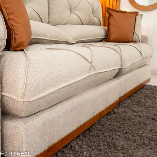 Sof� Retr�til Reclin�vel Gran Bello 2.90m Linho Bege - Molas Ensacadas