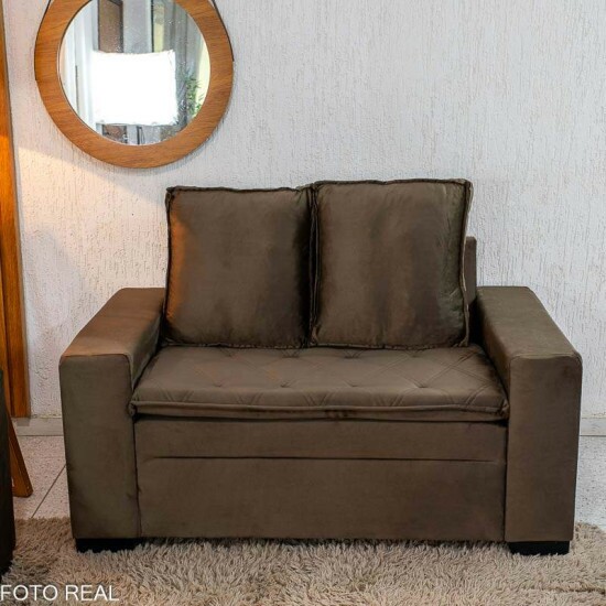 Sof� 3 e 2 Lugares Fran�a com Puff Veludo Marrom A17