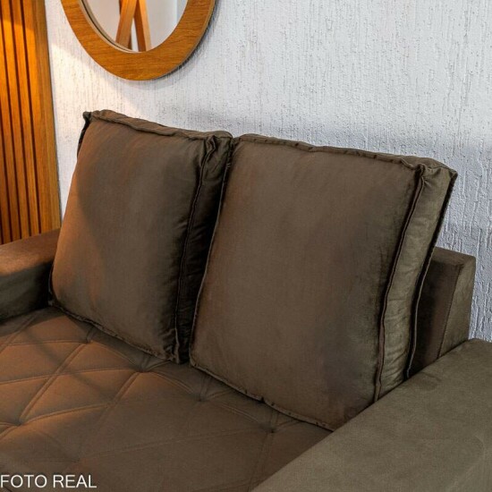 Sof� 3 e 2 Lugares Fran�a com Puff Veludo Marrom A17