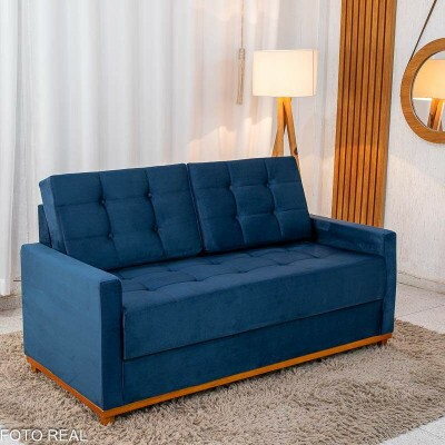 Sof� 3 lugares Living �ustria Veludo Azul A16 Larg. 1.70m