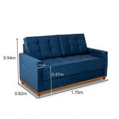 Sof� 3 lugares Living �ustria Veludo Azul A16 Larg. 1.70m