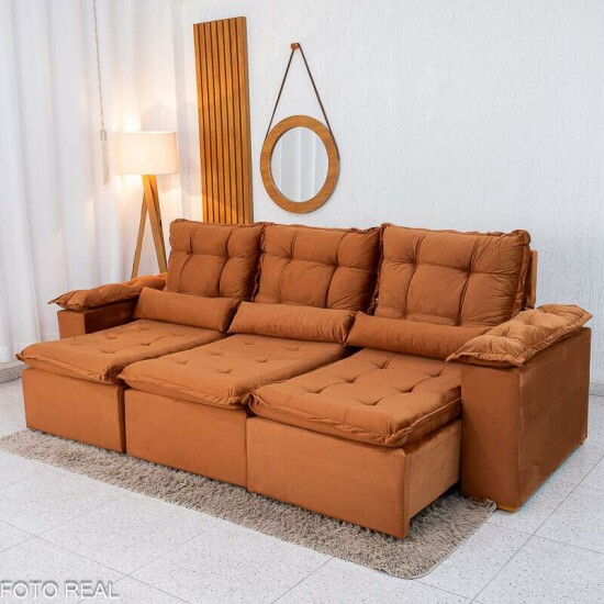 Sof� Retr�til Reclin�vel Gr�cia 2.70m Veludo Terracota - Sem Caixa