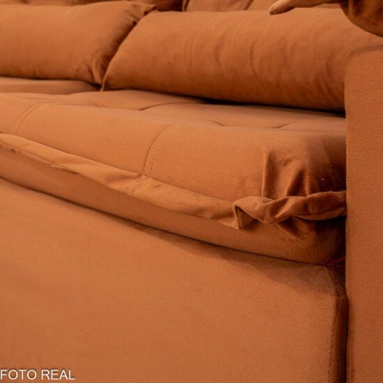 Sof� Retr�til Reclin�vel Gr�cia 2.70m Veludo Terracota - Sem Caixa